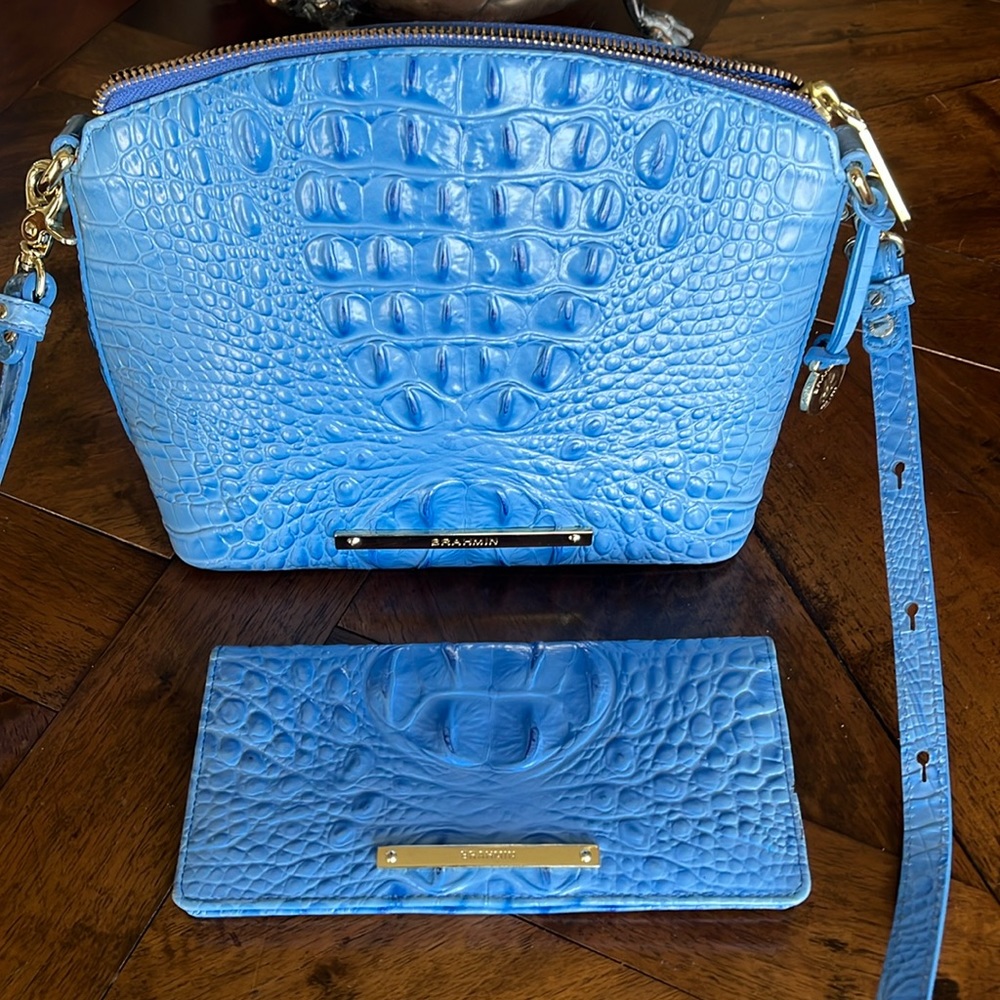 Brahmin  Purse Blue Croc with matching wallet.